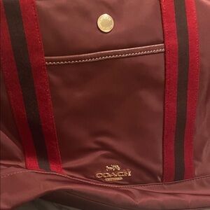 Coach Maroon Tote with Red and Black Stripes